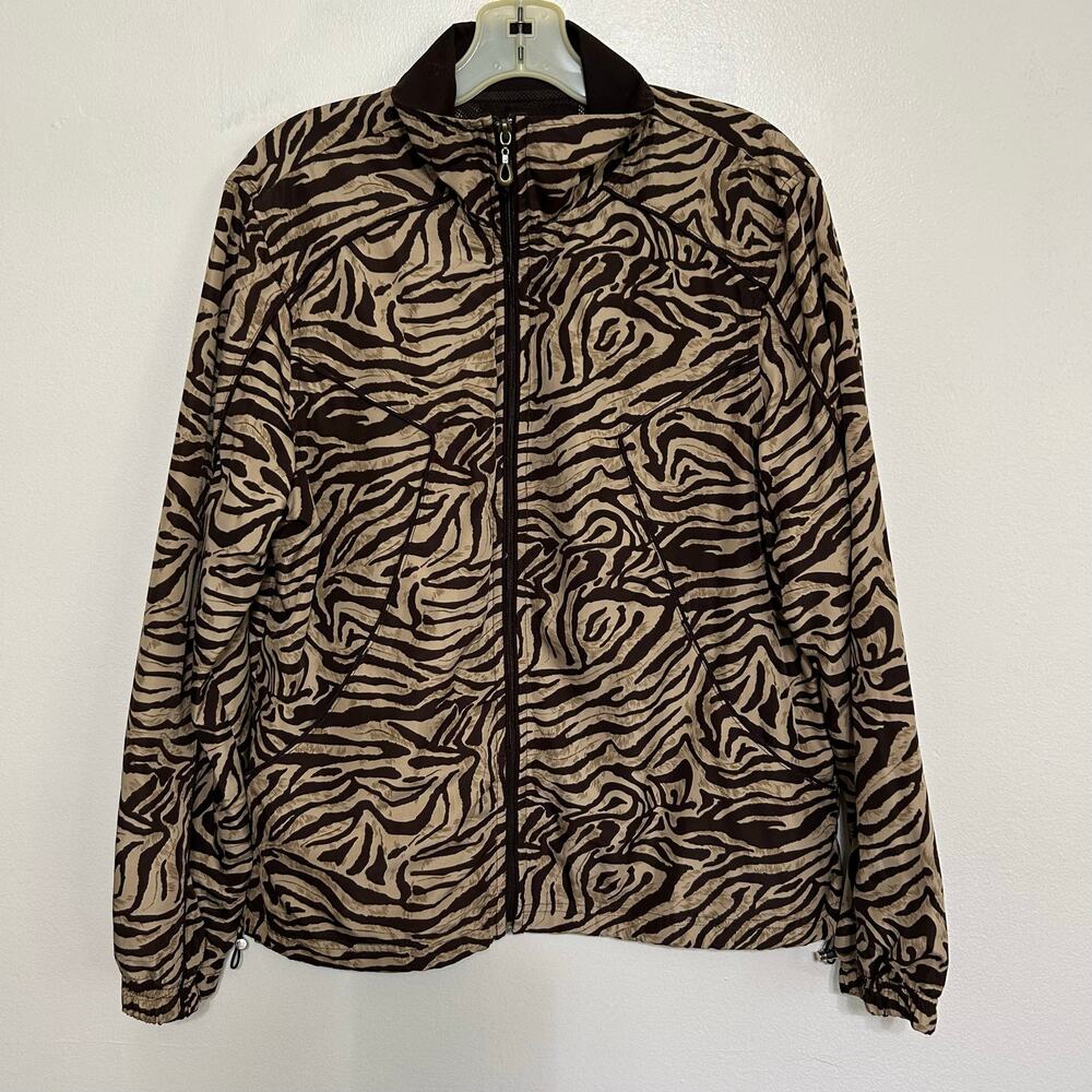 Three Hearts Brown and Tan Zebra Print Windbreaker Jacket Large